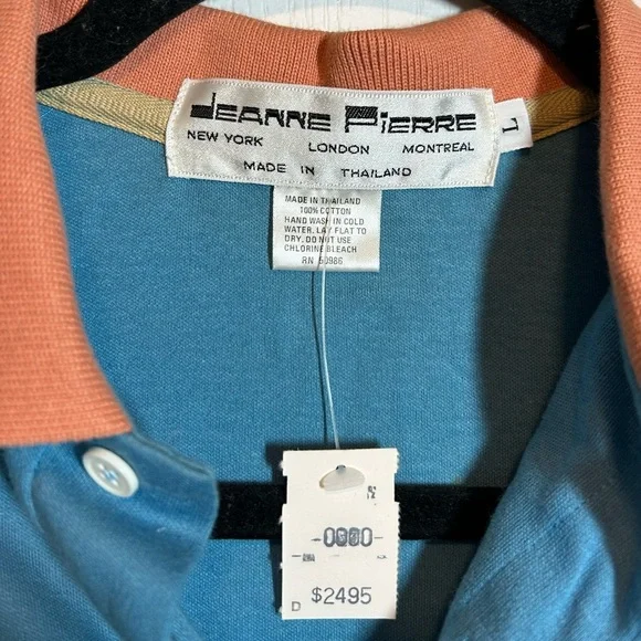 JEANNE PIERRE Teal Polo Dress with Coral Trim - Size Large VINTAGE NOS NWT - Picture 2 of 7